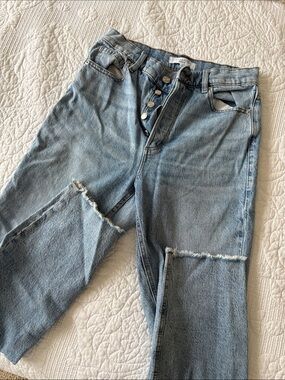 Dynamite Light Blue Straight-Leg Jeans with Knee Slit Detail